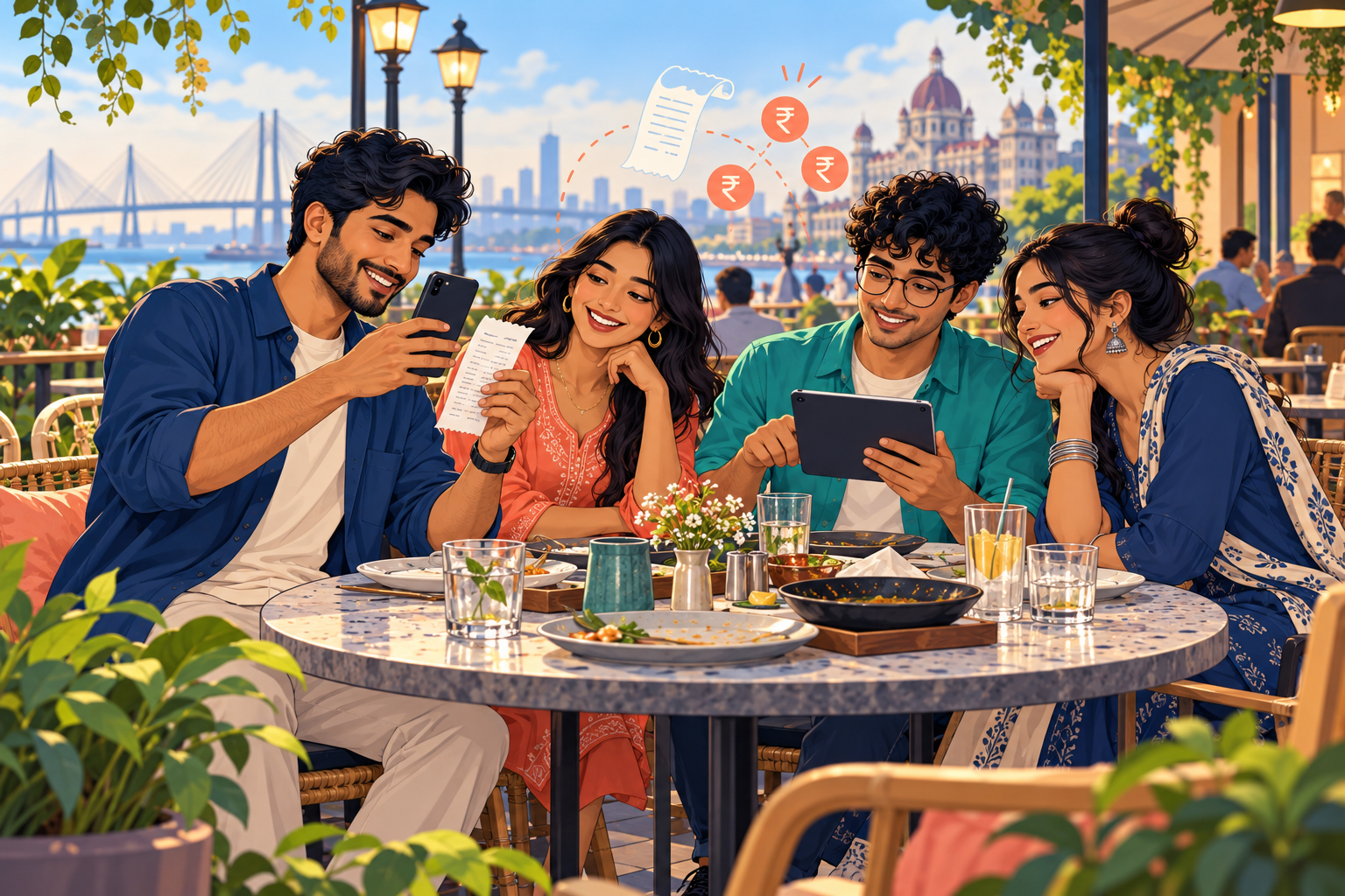 Illustration of friends organizing and dividing a shared expense